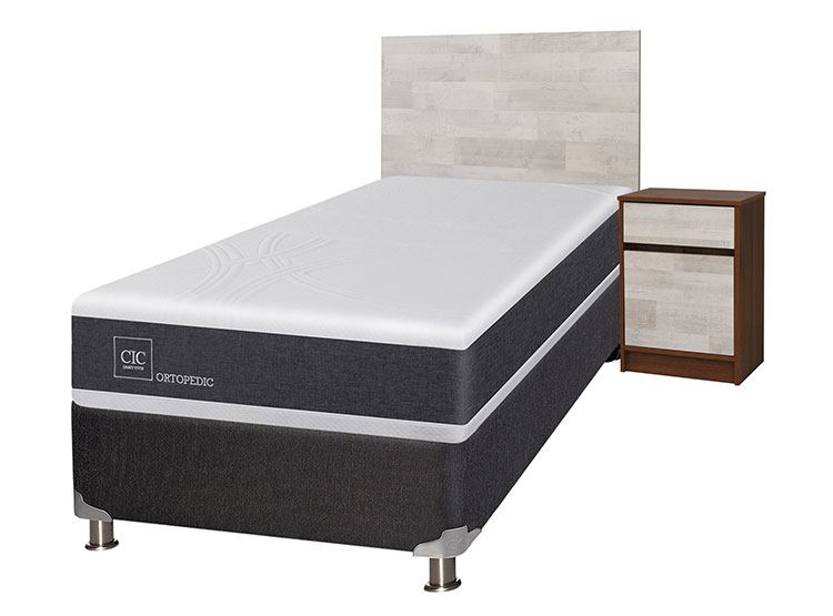 JUEGO DE DORMITORIO CIC CAMA BOX SPRING NEW ORTOPEDIC B5 BN 1.5 PLAZAS NEGRO + SET LEGNO - 2