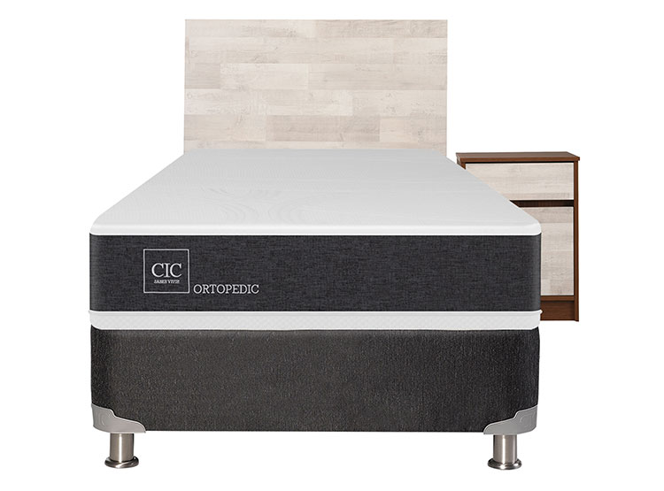 JUEGO DE DORMITORIO CIC CAMA BOX SPRING NEW ORTOPEDIC B5 BN 1.5 PLAZAS NEGRO + SET LEGNO - 1