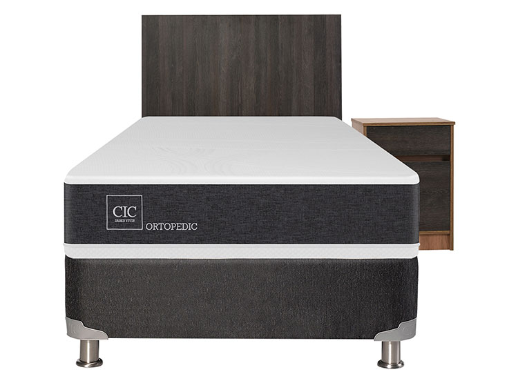 JUEGO DE DORMITORIO CIC CAMA BOX SPRING NEW ORTOPEDIC B5 BN 1.5 PLAZAS NEGRO + SET ESPRESSO - 1