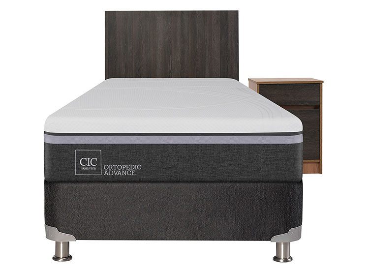 JUEGO DE DORMITORIO CIC CAMA BOX SPRING ORTOPEDIC ADVANCE B5 BN 1.5 PLAZAS NEGRO + SET ESPRESSO - 1