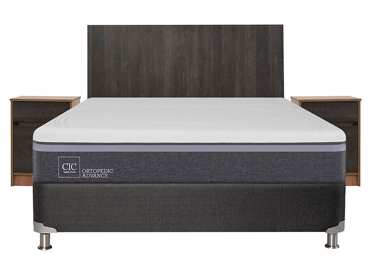 JUEGO DE DORMITORIO CIC CAMA BOX SPRING ORTOPEDIC ADVANCE B5 BN 2 PLAZAS NEGRO + SET ESPRESSO - 1