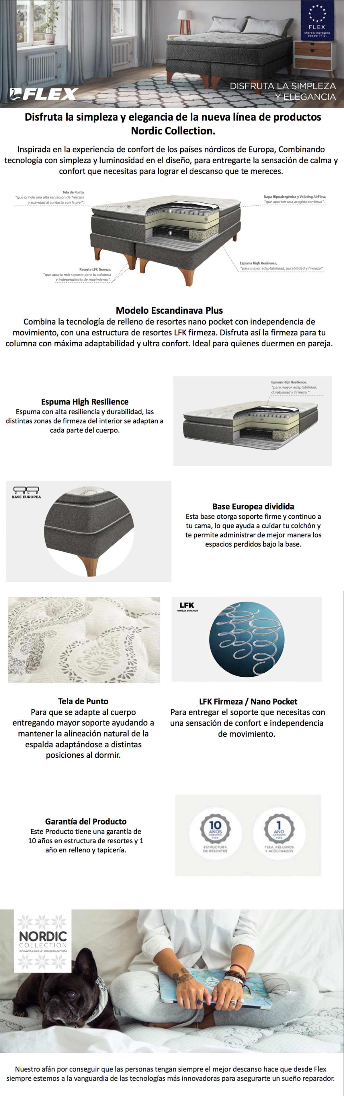 CAMA EUROPEA FLEX ESCANDINAVA PLUS BD KING + RESPALDO GRAF