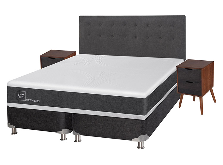 JUEGO DE DORMITORIO CIC CAMA BOX SPRING NEW ORTOPEDIC B5 KING NEGRO + SET EUFRATES - 2