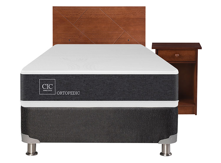 JUEGO DE DORMITORIO CIC CAMA BOX SPRING NEW ORTOPEDIC B5 1.5 PLAZAS NEGRO + SET NEW VILLARRICA - 1