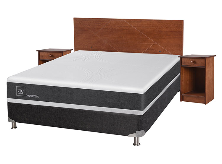 JUEGO DE DORMITORIO CIC CAMA BOX SPRING NEW ORTOPEDIC B5 BN 2 PLAZAS NEGRO + SET NEW VILLARRICA - 2
