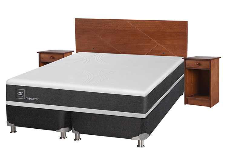 JUEGO DE DORMITORIO CIC CAMA BOX SPRING NEW ORTOPEDIC B5 BD 2 PLAZAS NEGRO + SET NEW VILLARRICA - 2