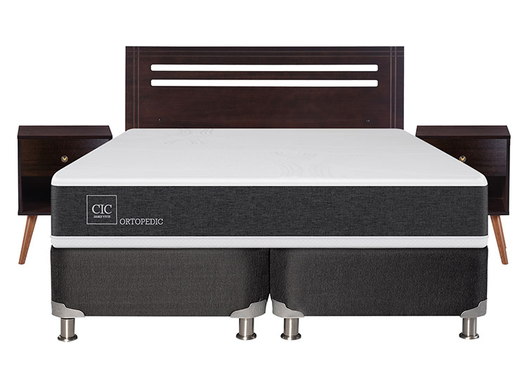 JUEGO DE DORMITORIO CIC CAMA BOX SPRING NEW ORTOPEDIC B5 BD 2 PLAZAS NEGRO + SET NEW MUNICH - 1