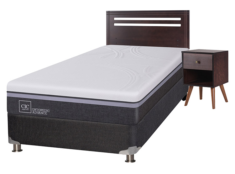 JUEGO DE DORMITORIO CIC CAMA BOX SPRING ORTOPEDIC ADVANCE B5 1.5 PLAZAS NEGRO + SET NEW MUNICH - 2