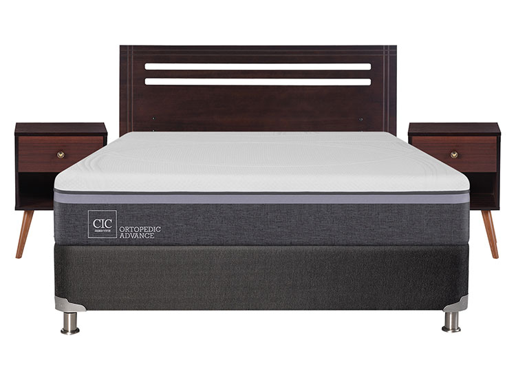 JUEGO DE DORMITORIO CIC CAMA BOX SPRING ORTOPEDIC ADVANCE B5 BN 2 PLAZAS NEGRO + SET NEW MUNICH - 1