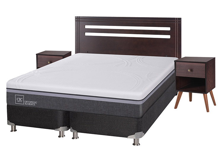 JUEGO DE DORMITORIO CIC CAMA BOX SPRING ORTOPEDIC ADVANCE B5 BD 2 PLAZAS NEGRO + SET NEW MUNICH - 2