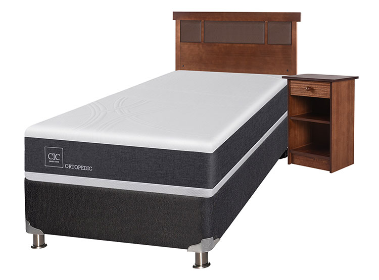 JUEGO DE DORMITORIO CIC CAMA BOX SPRING NEW ORTOPEDIC B5 1.5 PLAZAS NEGRO + SET NEW BUBLIN CARAMEL - 2