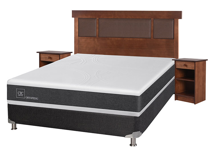 JUEGO DE DORMITORIO CIC CAMA BOX SPRING NEW ORTOPEDIC B5 BN 2 PLAZAS NEGRO + SET NEW DUBLIN CARAMEL - 2