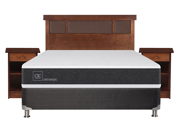 JUEGO DE DORMITORIO CIC CAMA BOX SPRING NEW ORTOPEDIC B5 BN 2 PLAZAS NEGRO + SET NEW DUBLIN CARAMEL - 1