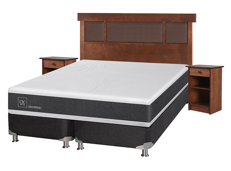 JUEGO DE DORMITORIO CIC CAMA BOX SPRING NEW ORTOPEDIC B5 BD 2 PLAZAS NEGRO + SET NEW DUBLIN CARAMEL - 2