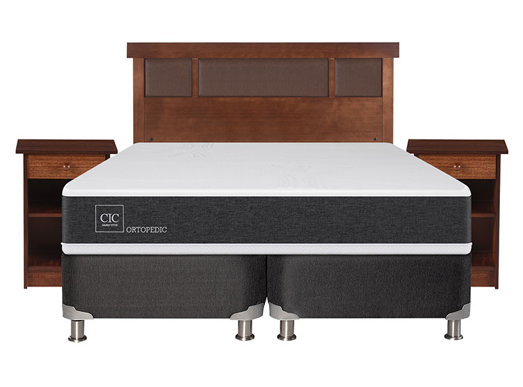JUEGO DE DORMITORIO CIC CAMA BOX SPRING NEW ORTOPEDIC B5 BD 2 PLAZAS NEGRO + SET NEW DUBLIN CARAMEL - 1