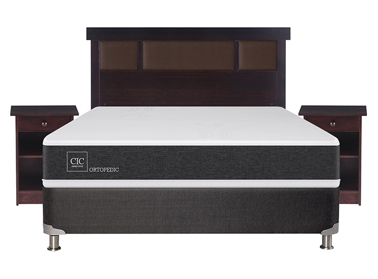 JUEGO DE DORMITORIO CIC CAMA BOX SPRING NEW ORTOPEDIC B5 BN 2 PLAZAS NEGRO + SET NEW DUBLIN CHOCOLATE - 1