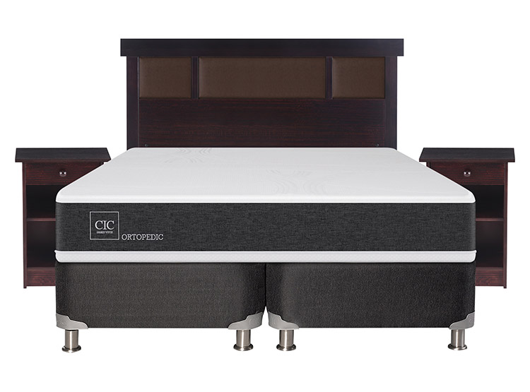 JUEGO DE DORMITORIO CIC CAMA BOX SPRING NEW ORTOPEDIC B5 BD 2 PLAZAS NEGRO + SET NEW DUBLIN CHOCOLATE - 1