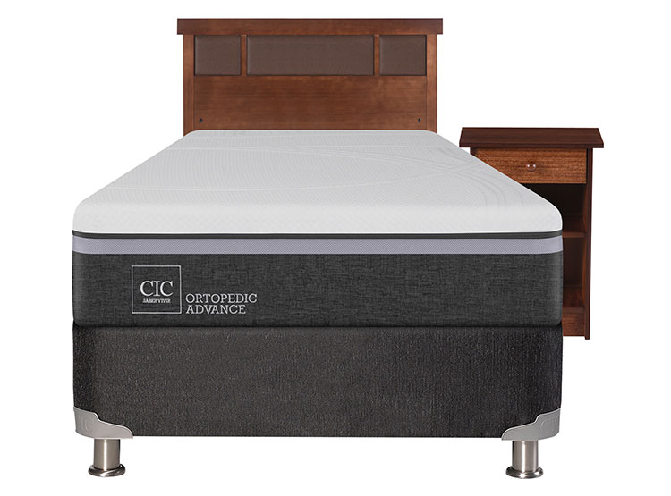 JUEGO DE DORMITORIO CIC CAMA BOX SPRING ORTOPEDIC ADVANCE B5 1.5 PLAZAS NEGRO + SET NEW DUBLIN CARAMEL - 1