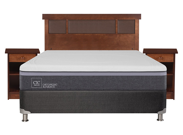 JUEGO DE DORMITORIO CIC CAMA BOX SPRING ORTOPEDIC ADVANCE B5 BN 2 PLAZAS NEGRO + SET NEW DUBLIN CARAMEL - 1