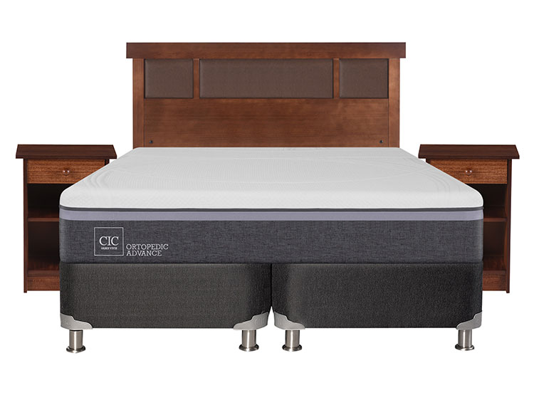 JUEGO DE DORMITORIO CIC CAMA BOX SPRING ORTOPEDIC ADVANCE B5 BD 2 PLAZAS NEGRO + SET NEW DUBLIN CARAMEL - 1