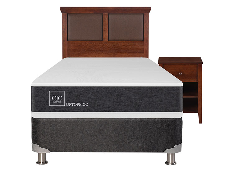 JUEGO DE DORMITORIO CIC CAMA BOX SPRING NEW ORTOPEDIC B5 1.5 PLAZAS NEGRO + SET NEW TORINO - 1