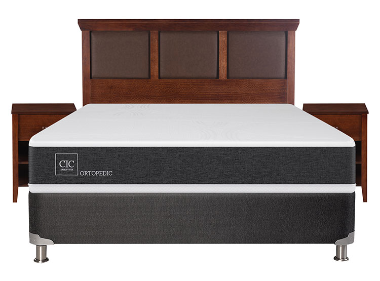 JUEGO DE DORMITORIO CIC CAMA BOX SPRING NEW ORTOPEDIC B5 BN 2 PLAZAS NEGRO + SET NEW TORINO - 1