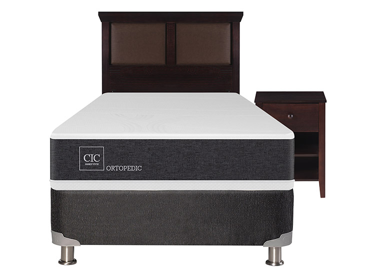 JUEGO DE DORMITORIO CIC CAMA BOX SPRING NEW ORTOPEDIC B5 1.5 PLAZAS NEGRO + SET NEW TORINO CHOCOLATE - 1