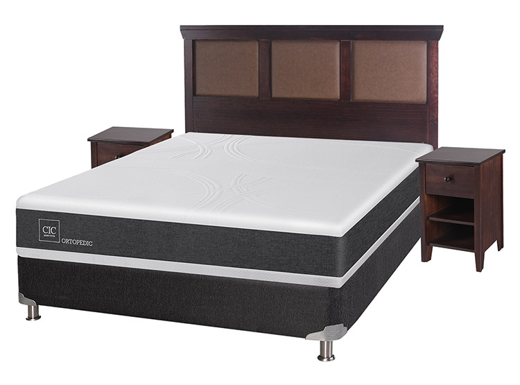 JUEGO DE DORMITORIO CIC CAMA BOX SPRING NEW ORTOPEDIC B5 BN 2 PLAZAS NEGRO + SET NEW TORINO CHOCOLATE - 2