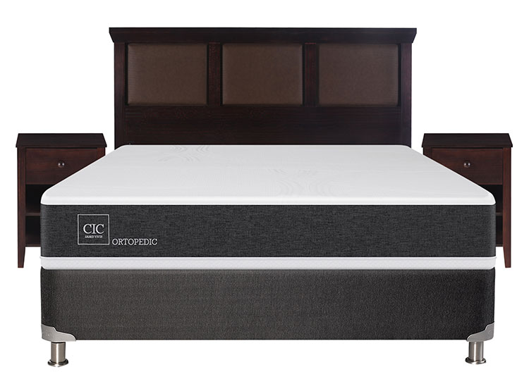 JUEGO DE DORMITORIO CIC CAMA BOX SPRING NEW ORTOPEDIC B5 BN 2 PLAZAS NEGRO + SET NEW TORINO CHOCOLATE - 1