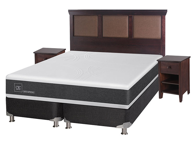 JUEGO DE DORMITORIO CIC CAMA BOX SPRING NEW ORTOPEDIC B5 BD 2 PLAZAS NEGRO + SET NEW TORINO CHOCOLATE - 2