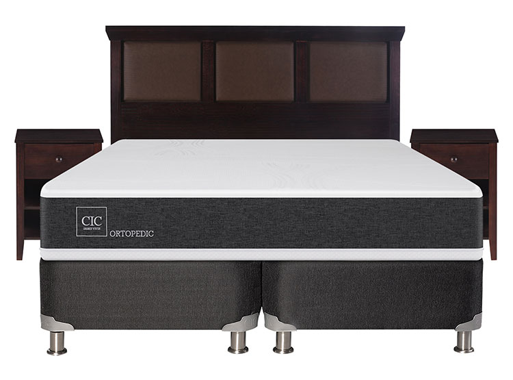 JUEGO DE DORMITORIO CIC CAMA BOX SPRING NEW ORTOPEDIC B5 BD 2 PLAZAS NEGRO + SET NEW TORINO CHOCOLATE - 1