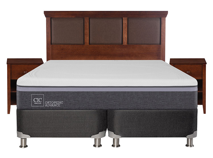JUEGO DE DORMITORIO CIC CAMA BOX SPRING ORTOPEDIC ADVANCE B5 BD 2 PLAZAS NEGRO + SET NEW TORINO - 1