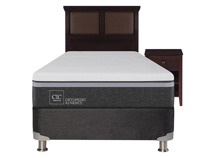JUEGO DE DORMITORIO CIC CAMA BOX SPRING ORTOPEDIC ADVANCE B5 1.5 PLAZAS NEGRO + SET NEW TORINO CHOCOLATE - 1
