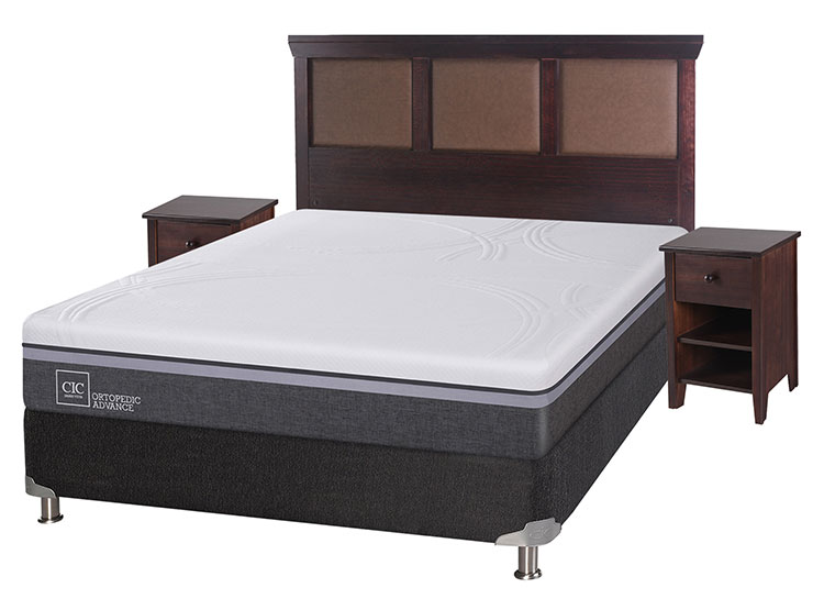 JUEGO DE DORMITORIO CIC CAMA BOX SPRING ORTOPEDIC ADVANCE B5 BN 2 PLAZAS NEGRO + SET NEW TORINO CHOCOLATE - 2