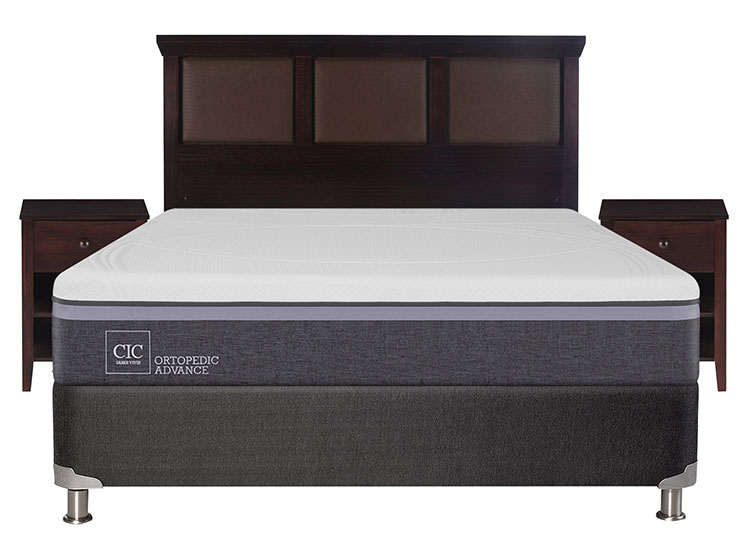 JUEGO DE DORMITORIO CIC CAMA BOX SPRING ORTOPEDIC ADVANCE B5 BN 2 PLAZAS NEGRO + SET NEW TORINO CHOCOLATE - 1