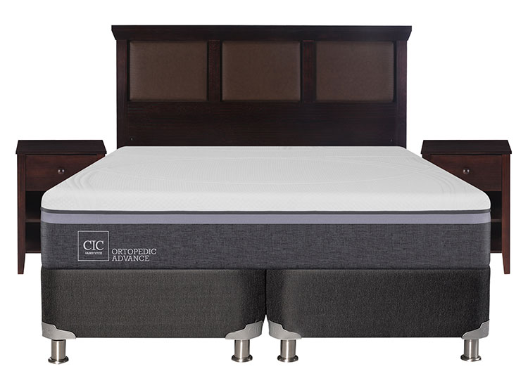 JUEGO DE DORMITORIO CIC CAMA BOX SPRING ORTOPEDIC ADVANCE B5 BD 2 PLAZAS NEGRO + SET NEW TORINO CHOCOLATE - 1