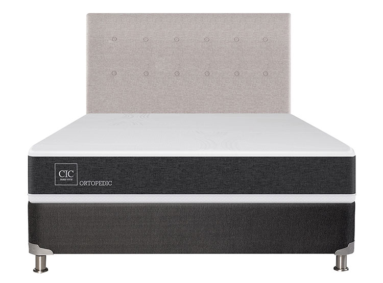 JUEGO DE DORMITORIO CIC CAMA BOX SPRING NEW ORTOPEDIC B5 BN 2 PLAZAS NEGRO + RESPALDO TIGRIS - 1