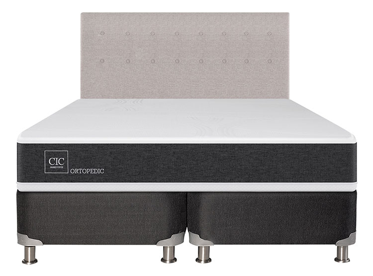 JUEGO DE DORMITORIO CIC CAMA BOX SPRING NEW ORTOPEDIC B5 KING NEGRO + RESPALDO TIGRIS - 1