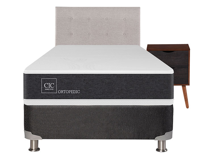 JUEGO DE DORMITORIO CIC CAMA BOX SPRING NEW ORTOPEDIC B5 1.5 PLAZAS NEGRO + SET TIGRIS - 1