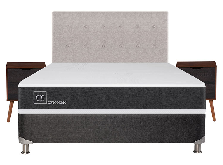 JUEGO DE DORMITORIO CIC CAMA BOX SPRING NEW ORTOPEDIC B5 BN 2 PLAZAS NEGRO + SET TIGRIS - 1