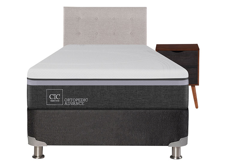 JUEGO DE DORMITORIO CIC CAMA BOX SPRING ORTOPEDIC ADVANCE B5 1.5 PLAZAS NEGRO + SET TIGRIS - 1