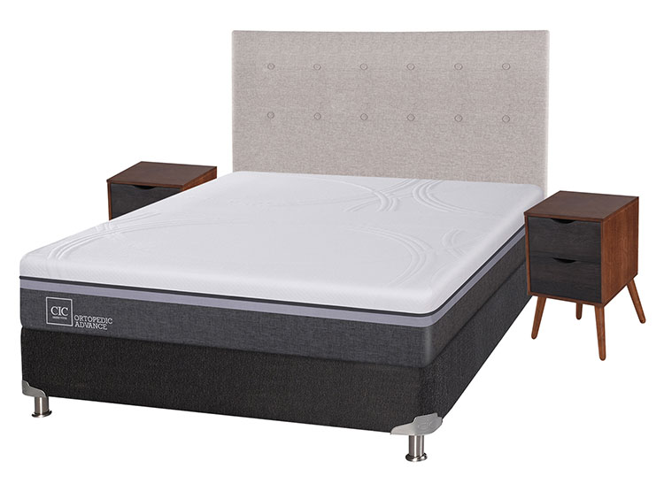 JUEGO DE DORMITORIO CIC CAMA BOX SPRING ORTOPEDIC ADVANCE B5 BN 2 PLAZAS NEGRO + SET TIGRIS - 2