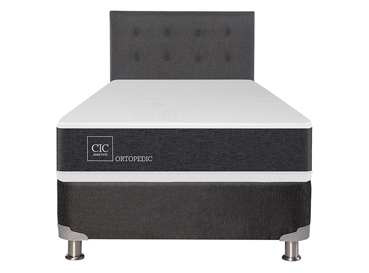 JUEGO DE DORMITORIO CIC CAMA BOX SPRING NEW ORTOPEDIC B5 1.5 PLAZAS NEGRO + RESPALDO EUFRATES - 1
