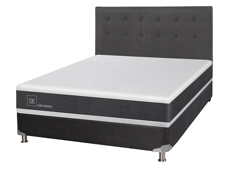 JUEGO DE DORMITORIO CIC CAMA BOX SPRING NEW ORTOPEDIC B5 BN 2 PLAZAS NEGRO + RESPALDO EUFRATES - 2