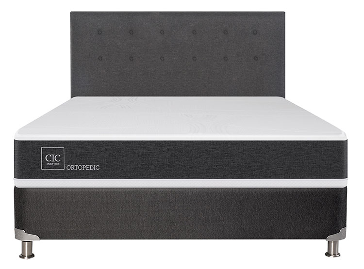 JUEGO DE DORMITORIO CIC CAMA BOX SPRING NEW ORTOPEDIC B5 BN 2 PLAZAS NEGRO + RESPALDO EUFRATES - 1