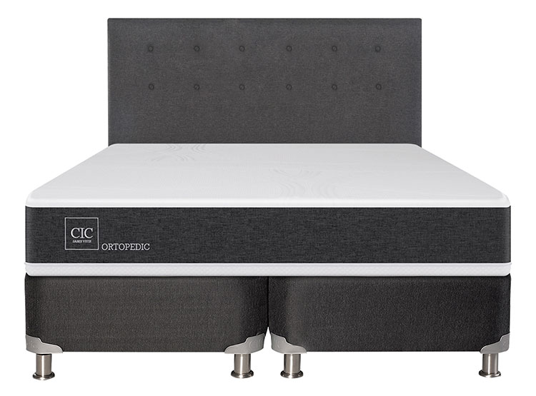 JUEGO DE DORMITORIO CIC CAMA BOX SPRING NEW ORTOPEDIC B5 BD 2 PLAZAS NEGRO + RESPALDO EUFRATES - 1