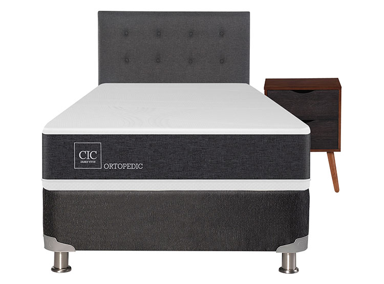 JUEGO DE DORMITORIO CIC CAMA BOX SPRING NEW ORTOPEDIC B5 1.5 PLAZAS NEGRO + SET EUFRATES - 1