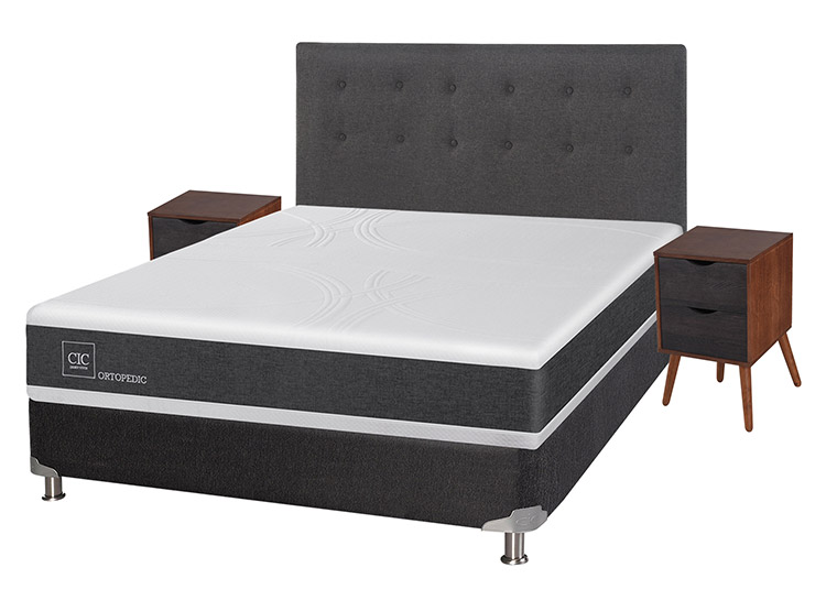 JUEGO DE DORMITORIO CIC CAMA BOX SPRING NEW ORTOPEDIC B5 BN 2 PLAZAS NEGRO + SET EUFRATES - 2