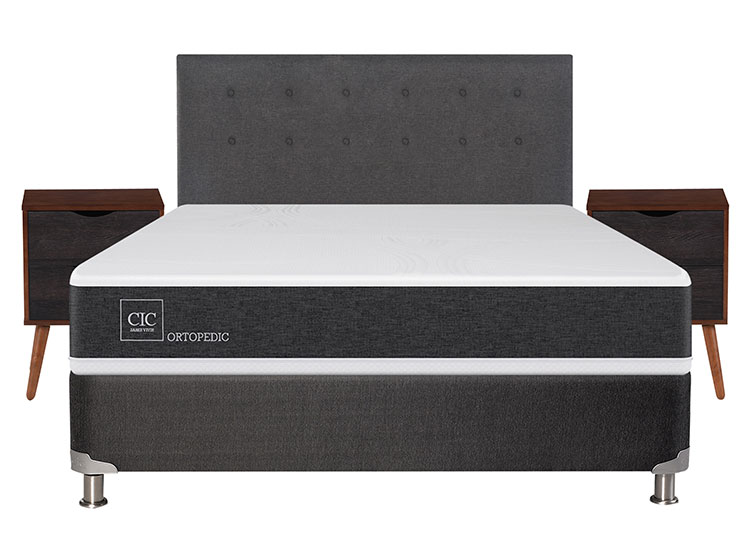 JUEGO DE DORMITORIO CIC CAMA BOX SPRING NEW ORTOPEDIC B5 BN 2 PLAZAS NEGRO + SET EUFRATES - 1
