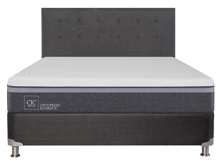 JUEGO DE DORMITORIO CIC CAMA BOX SPRING ORTOPEDIC ADVANCE B5 BN 2 PLAZAS NEGRO + RESPALDO EUFRATES - 1